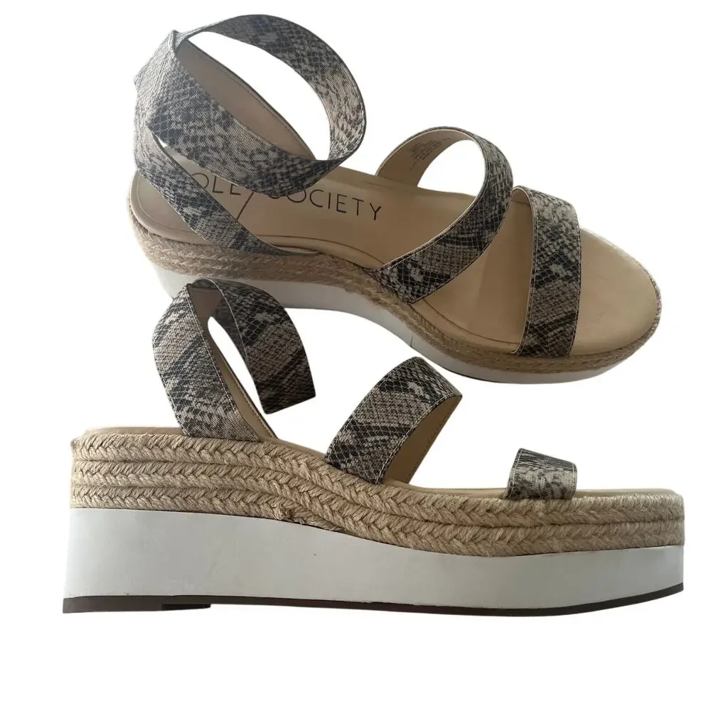 Sole Society 'Aven' Women's 9 Snakeskin Printe Wedge Sandal Strappy Ankle Strap